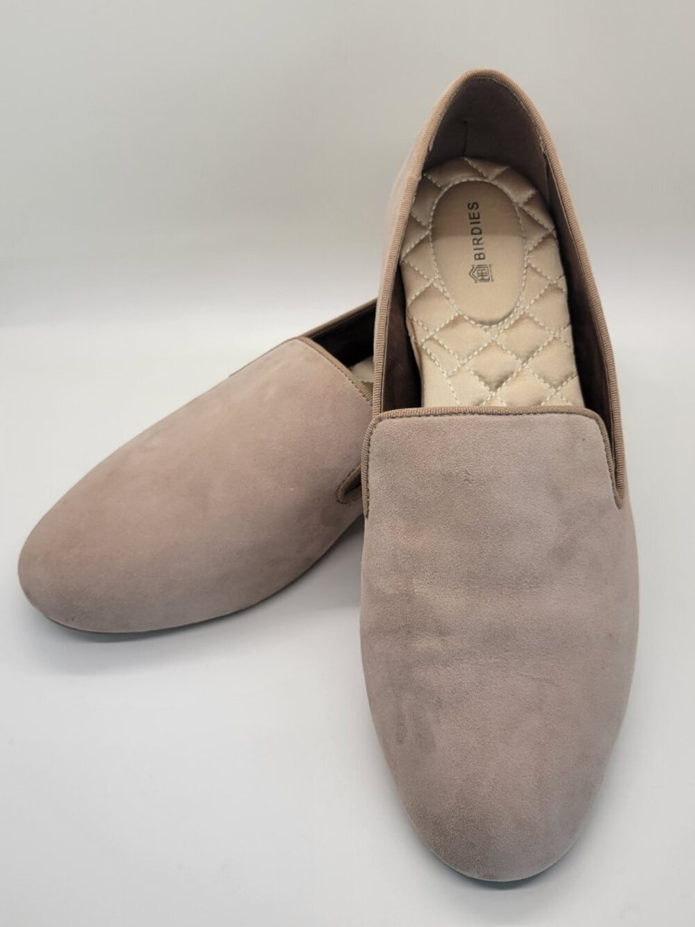 Birdies Starling Loafers Women 8.5 Latte Suede Smoking Slippers Comfort Flat Tan - Picture 10 of 15